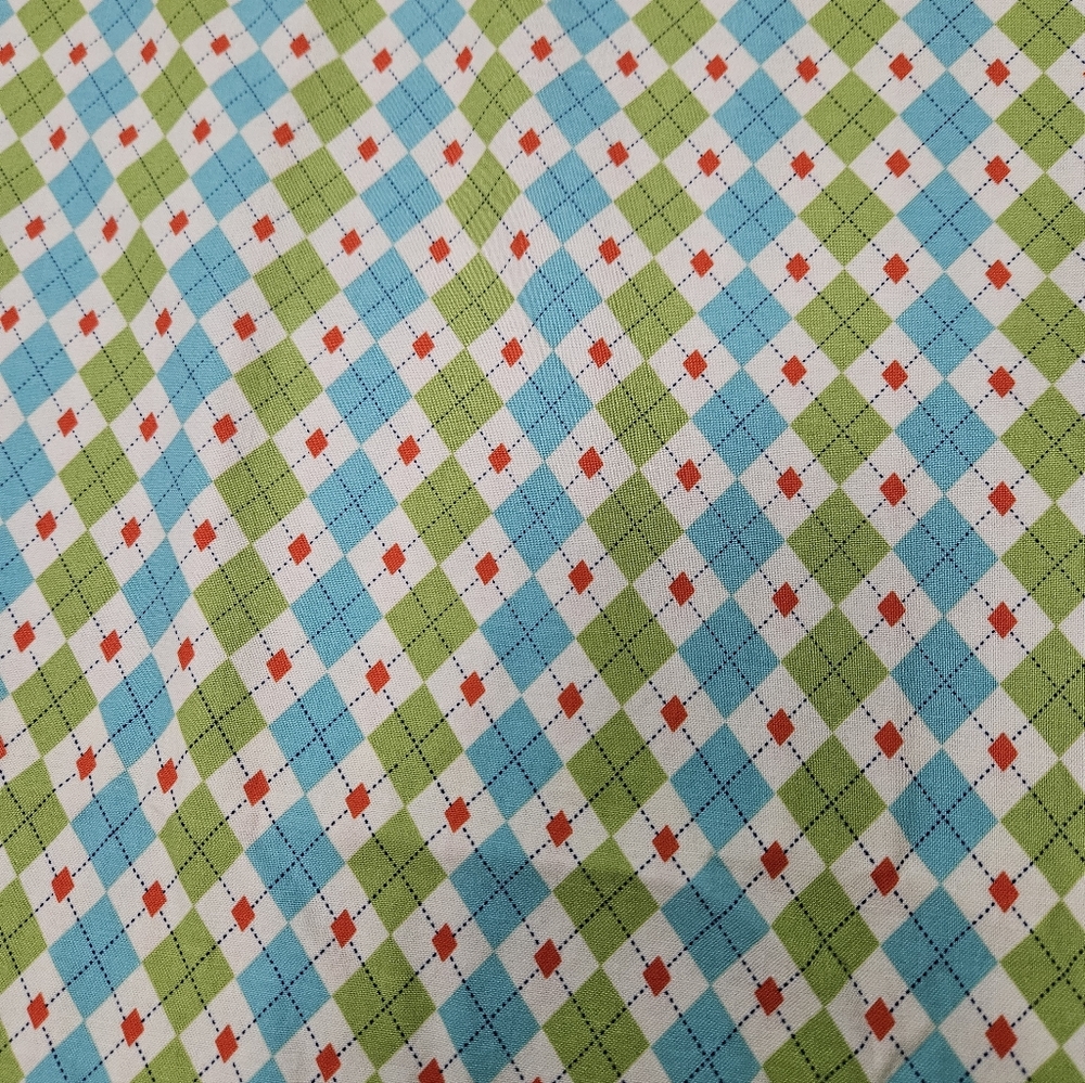 Cotton Argyle Print Fabric - Blue, Green & Red Pattern By The Yard
